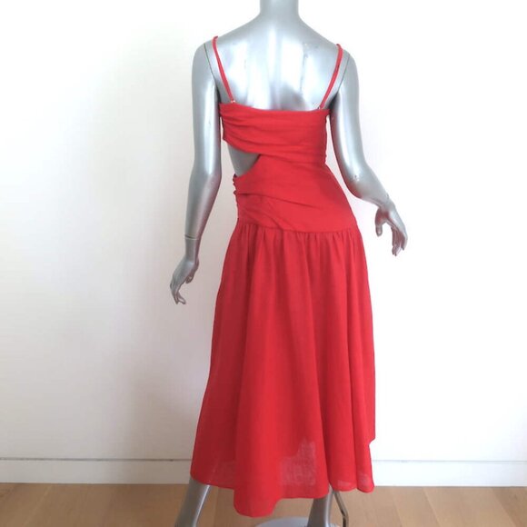 Zimmermann Lyre Cutout Midi Dress Red Linen Size 1 - Picture 5 of 7